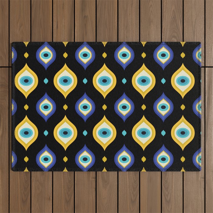Mystic Evil Eyes on Black Outdoor Rug Gallery Image 1
