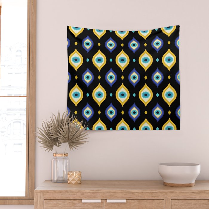 Mystic Evil Eyes on Black Wall Tapestry Gallery Image 2