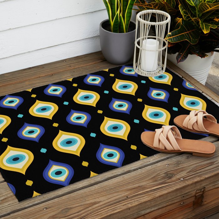 Mystic Evil Eyes on Black Outdoor Rug Gallery Image 2