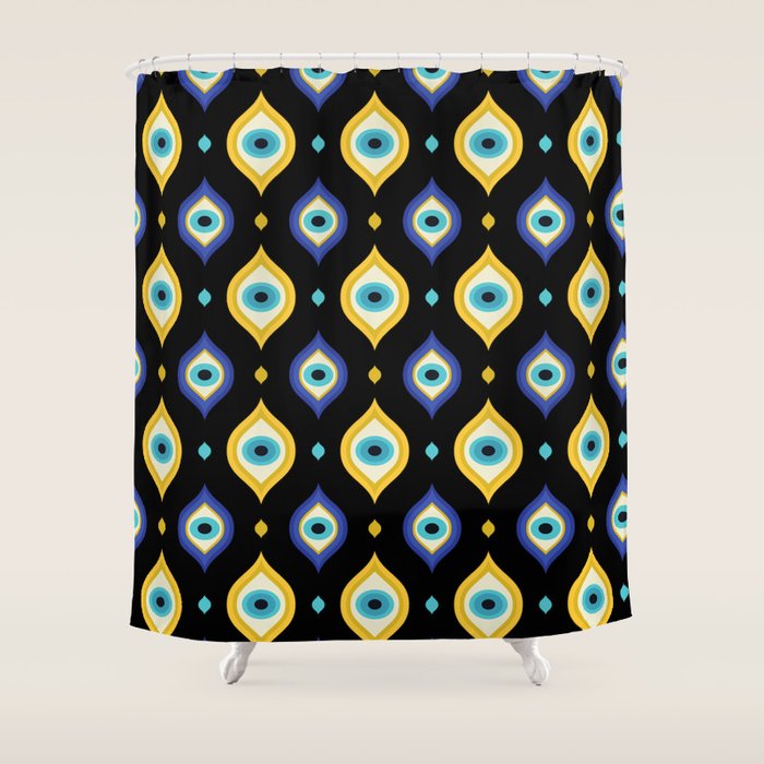 Mystic Evil Eyes on Black Shower Curtain Gallery Image 1