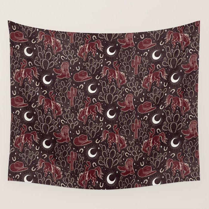 Cowboys and Cacti - manzanita brown Wall Tapestry Gallery Image 1