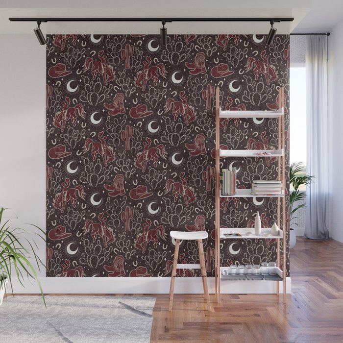 Cowboys and Cacti - manzanita brown Wall Mural Gallery Image 1