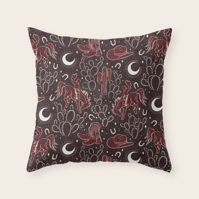 Cowboys and Cacti - manzanita brown Throw Pillow Gallery Image 1