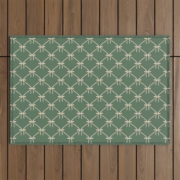 Bows & Ribbons Pattern XXVI Natural Green Outdoor Rug Gallery Image 1