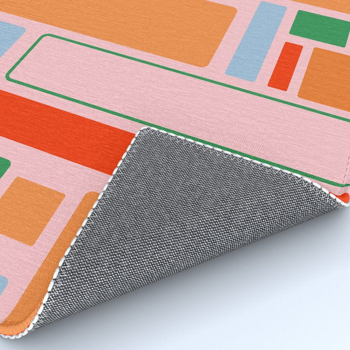 Geometric Modulus Retro Contemporary Pattern Pink Light Blue Orange Green Rug Gallery Image 4