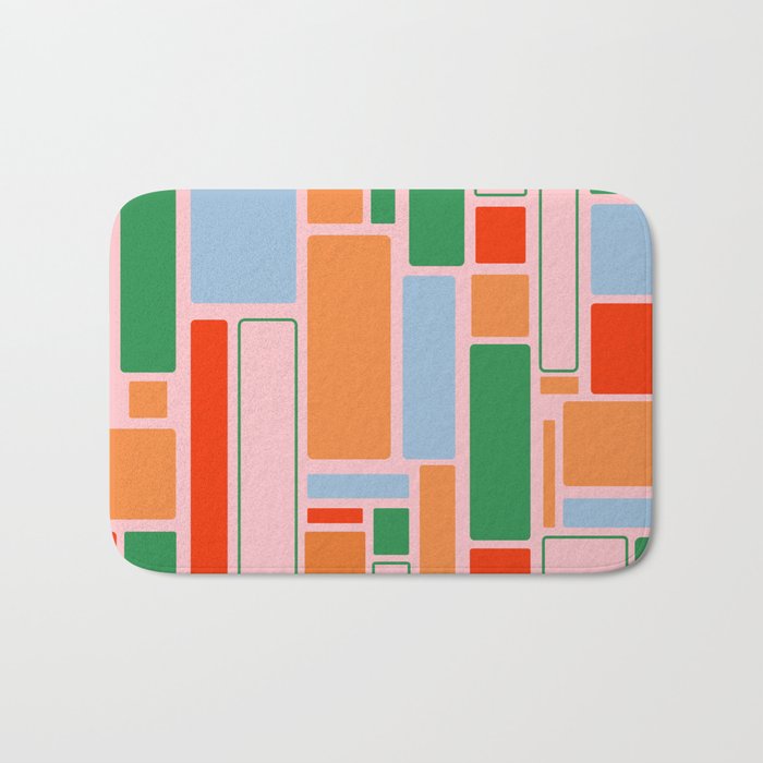Geometric Modulus Retro Contemporary Pattern Pink Light Blue Orange Green Bath Mat Gallery Image 1