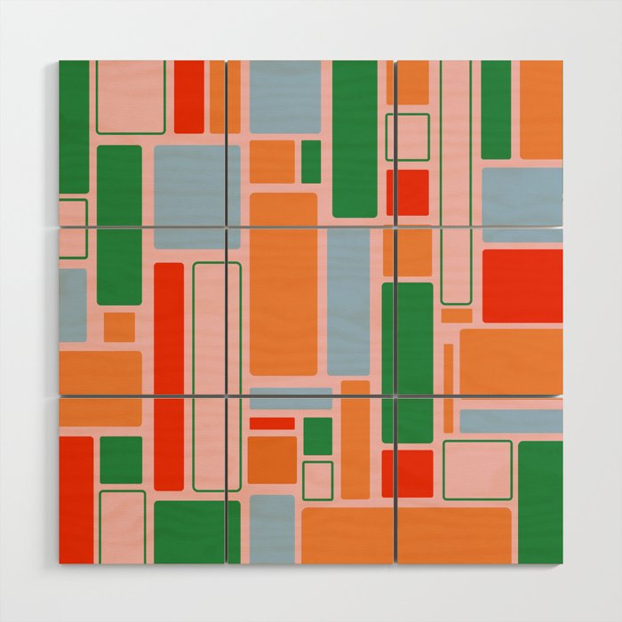 Geometric Modulus Retro Contemporary Pattern Pink Light Blue Orange Green Wood Wall Art Gallery Image 1