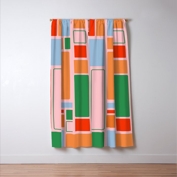 Geometric Modulus Retro Contemporary Pattern Pink Light Blue Orange Green Window Curtain Gallery Image 3