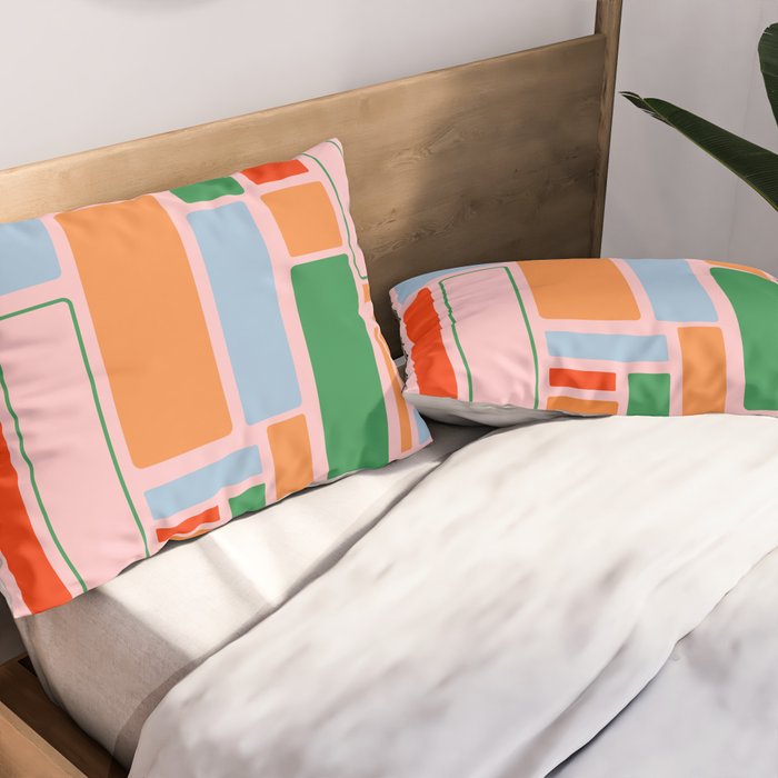 Geometric Modulus Retro Contemporary Pattern Pink Light Blue Orange Green Pillow Sham Gallery Image 2