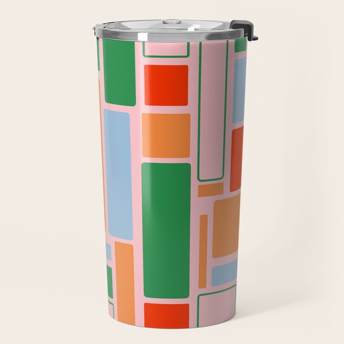 Geometric Modulus Retro Contemporary Pattern Pink Light Blue Orange Green Travel Mug Gallery Image 2
