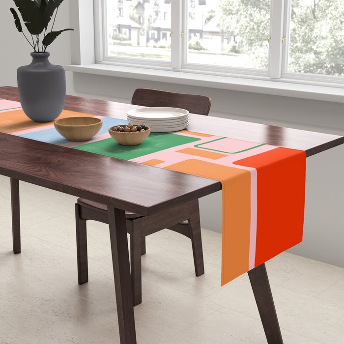 Geometric Modulus Retro Contemporary Pattern Pink Light Blue Orange Green Table Runner Gallery Image 2