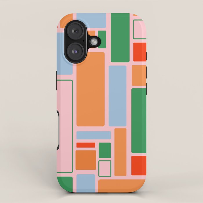 Geometric Modulus Retro Contemporary Pattern Pink Light Blue Orange Green iPhone Case Gallery Image 1
