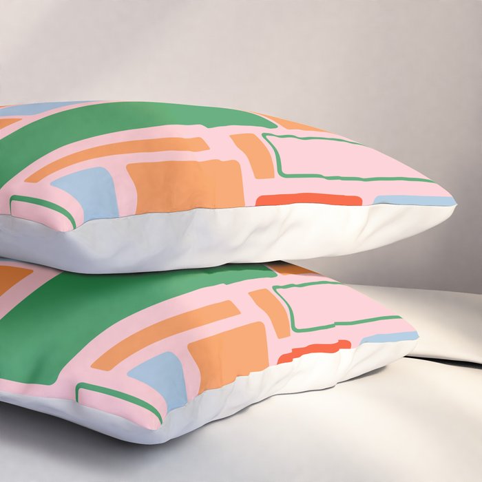 Geometric Modulus Retro Contemporary Pattern Pink Light Blue Orange Green Pillow Sham Gallery Image 3