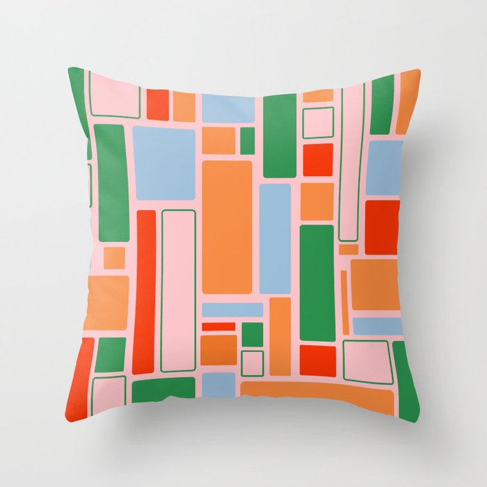 Geometric Modulus Retro Contemporary Pattern Pink Light Blue Orange Green Throw Pillow Gallery Image 6