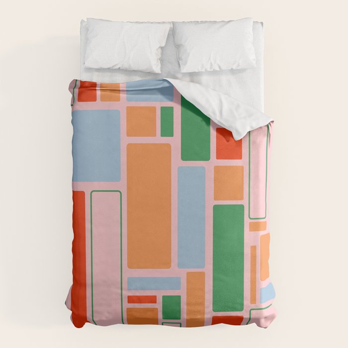 Geometric Modulus Retro Contemporary Pattern Pink Light Blue Orange Green Duvet Cover Gallery Image 6