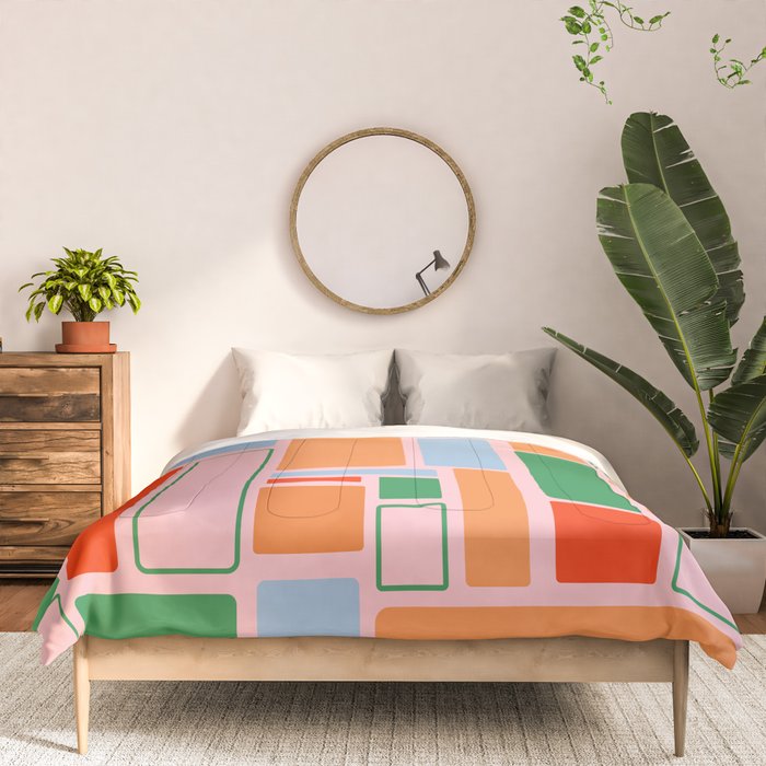 Geometric Modulus Retro Contemporary Pattern Pink Light Blue Orange Green Comforter Gallery Image 3