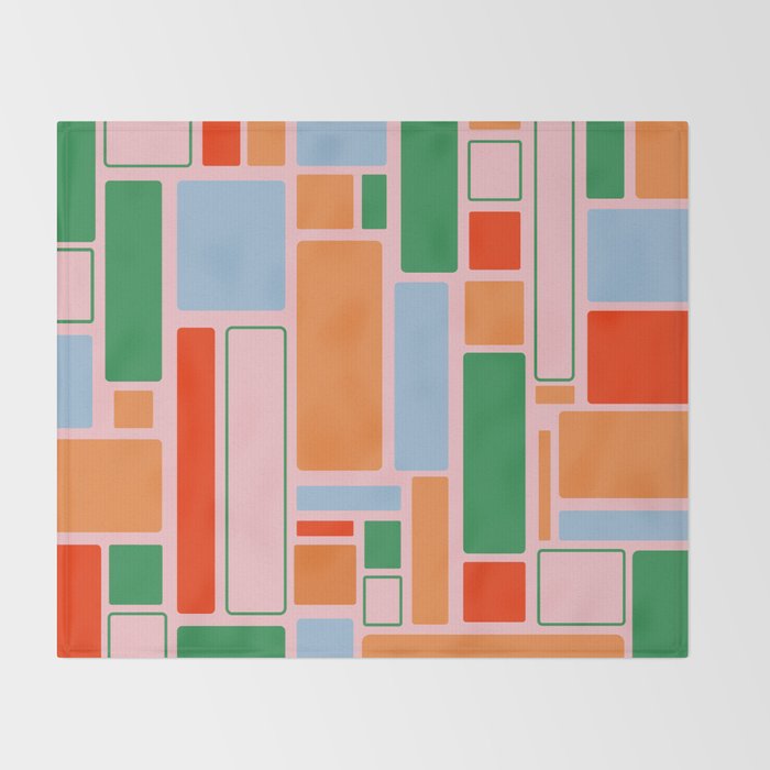 Geometric Modulus Retro Contemporary Pattern Pink Light Blue Orange Green Throw Blanket Gallery Image 2