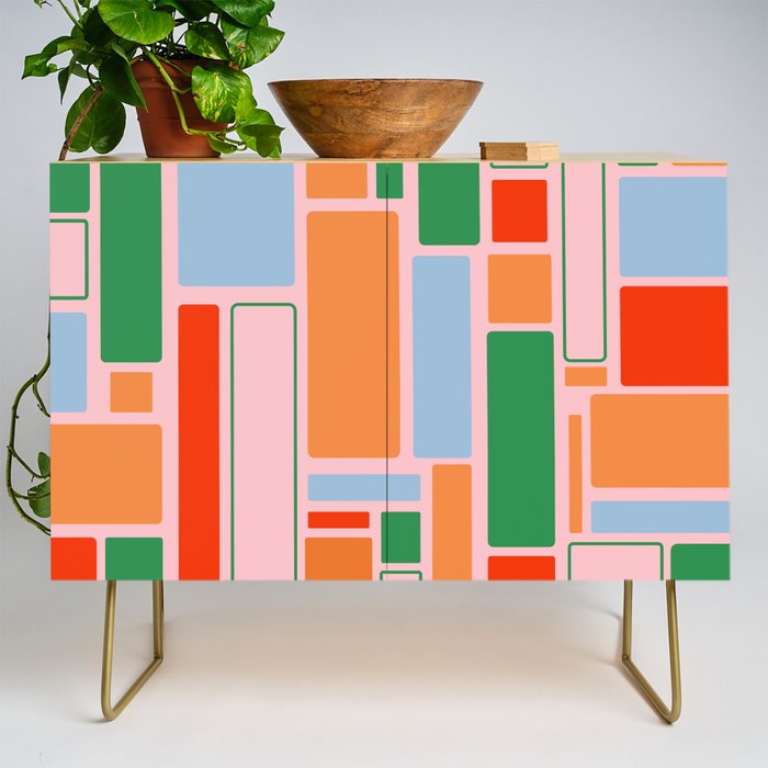 Geometric Modulus Retro Contemporary Pattern Pink Light Blue Orange Green Credenza Gallery Image 1