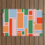 Geometric Modulus Retro Contemporary Pattern Pink Light Blue Orange Green Outdoor Rug Gallery Image 1