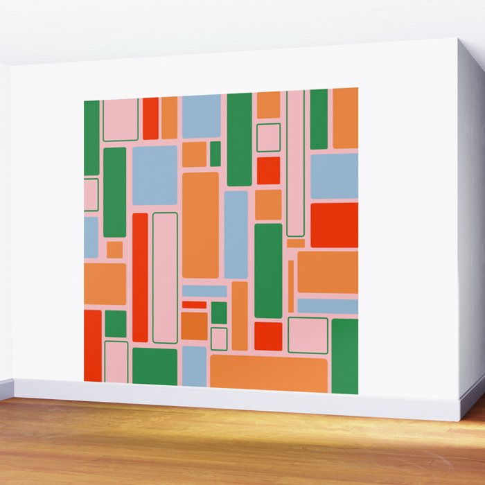 Geometric Modulus Retro Contemporary Pattern Pink Light Blue Orange Green Wall Mural Gallery Image 2