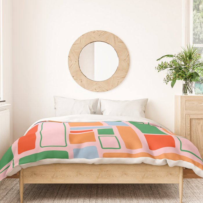 Geometric Modulus Retro Contemporary Pattern Pink Light Blue Orange Green Duvet Cover Gallery Image 3