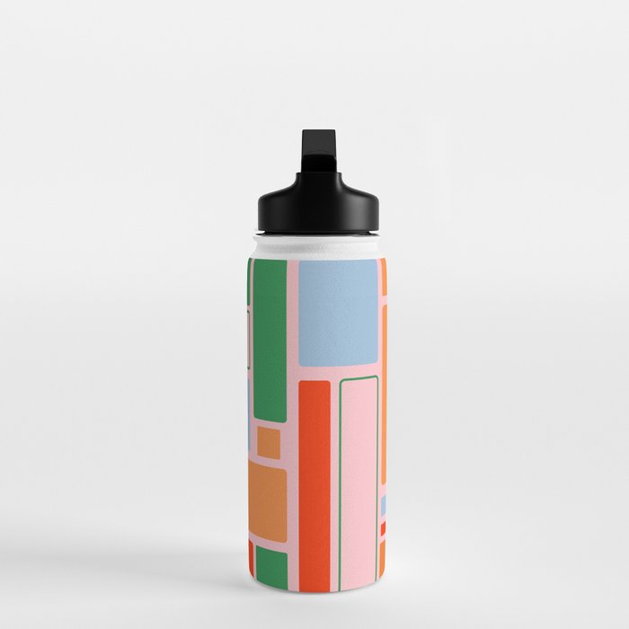 Geometric Modulus Retro Contemporary Pattern Pink Light Blue Orange Green Water Bottle Gallery Image 3