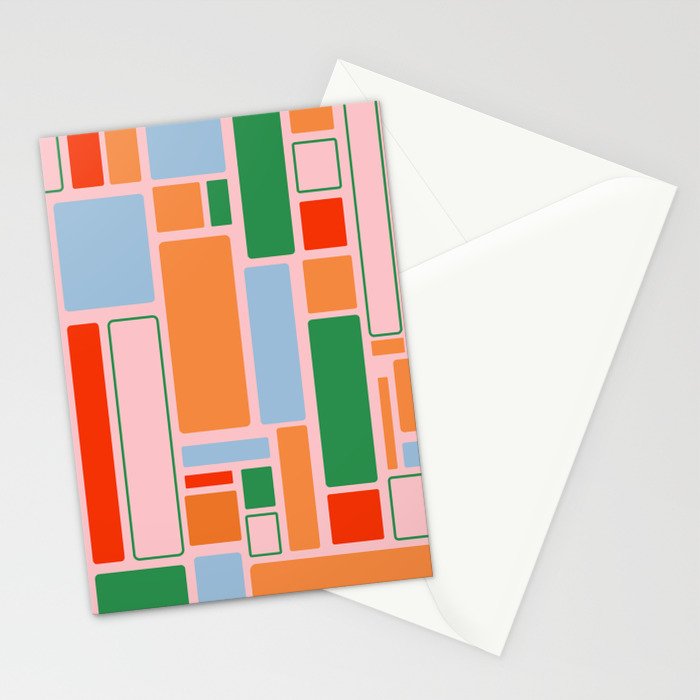 Geometric Modulus Retro Contemporary Pattern Pink Light Blue Orange Green Stationery Card Gallery Image 2