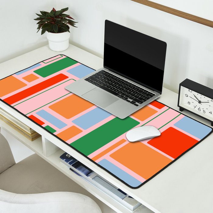 Geometric Modulus Retro Contemporary Pattern Pink Light Blue Orange Green Desk Mat Gallery Image 2