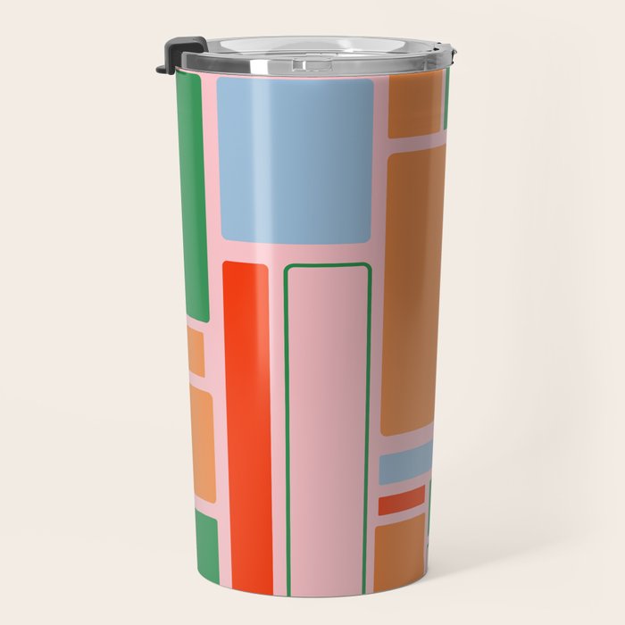 Geometric Modulus Retro Contemporary Pattern Pink Light Blue Orange Green Travel Mug Gallery Image 3