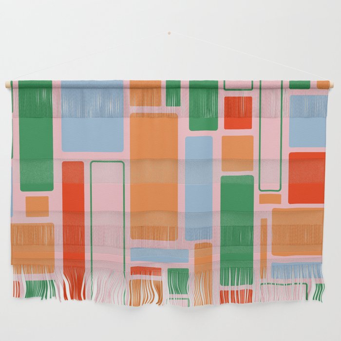 Geometric Modulus Retro Contemporary Pattern Pink Light Blue Orange Green Wall Hanging Gallery Image 1