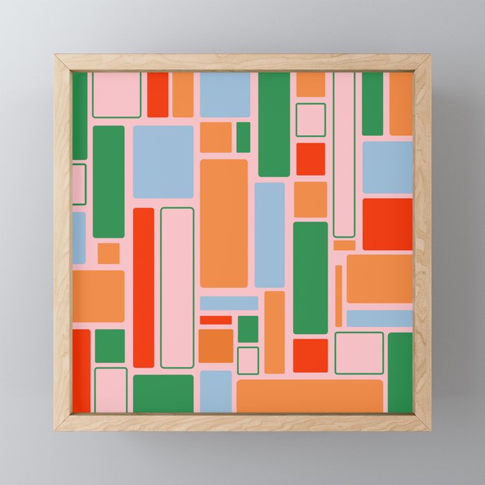 Geometric Modulus Retro Contemporary Pattern Pink Light Blue Orange Green Mini Art Print Gallery Image 1