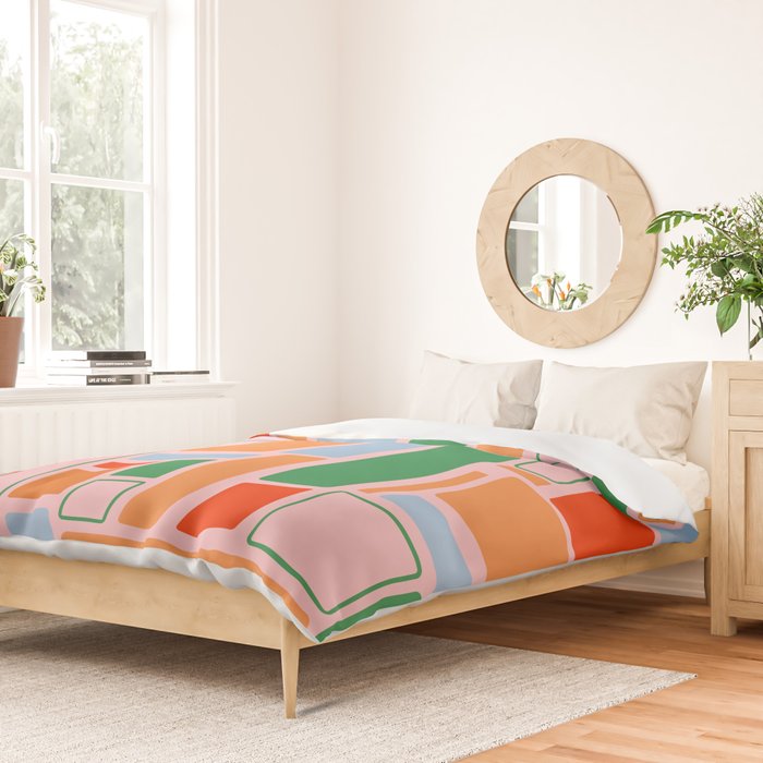 Geometric Modulus Retro Contemporary Pattern Pink Light Blue Orange Green Duvet Cover Gallery Image 2