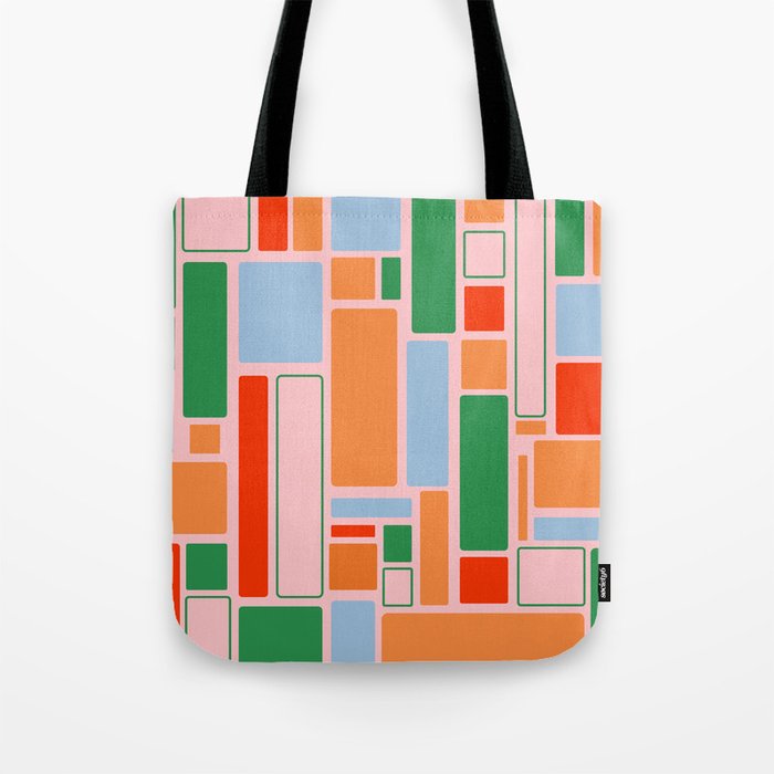 Geometric Modulus Retro Contemporary Pattern Pink Light Blue Orange Green Tote Bag Gallery Image 1