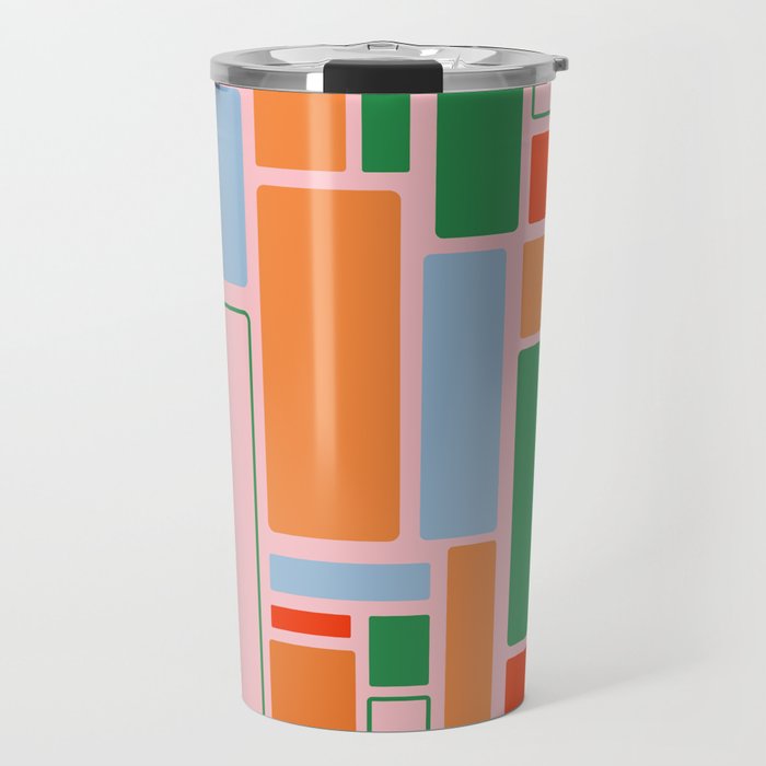 Geometric Modulus Retro Contemporary Pattern Pink Light Blue Orange Green Travel Mug Gallery Image 1