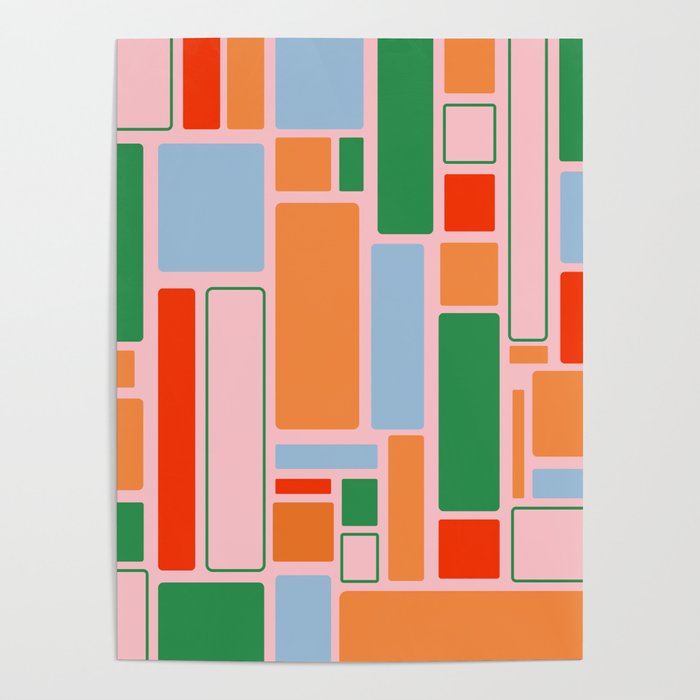 Geometric Modulus Retro Contemporary Pattern Pink Light Blue Orange Green Poster Gallery Image 1