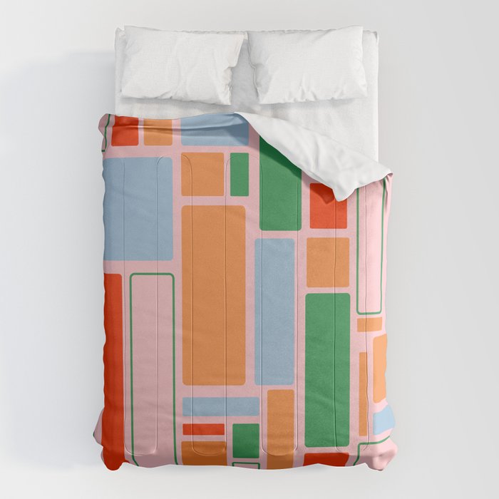 Geometric Modulus Retro Contemporary Pattern Pink Light Blue Orange Green Comforter Gallery Image 6