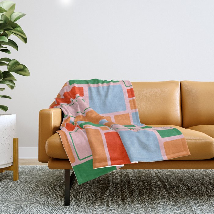 Geometric Modulus Retro Contemporary Pattern Pink Light Blue Orange Green Throw Blanket Gallery Image 1