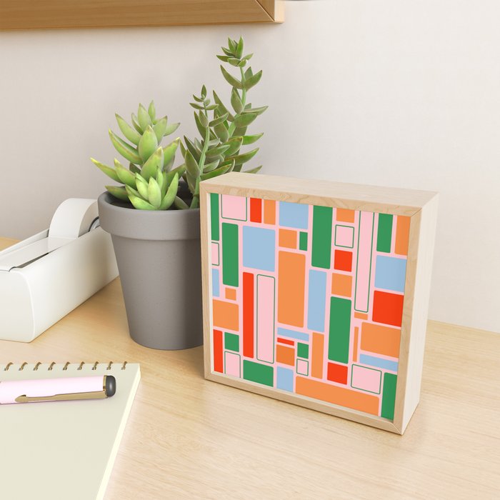 Geometric Modulus Retro Contemporary Pattern Pink Light Blue Orange Green Mini Art Print Gallery Image 2