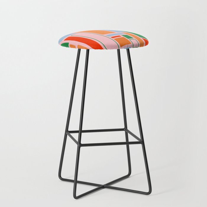 Geometric Modulus Retro Contemporary Pattern Pink Light Blue Orange Green Stool Gallery Image 1