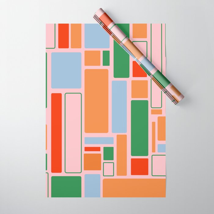 Geometric Modulus Retro Contemporary Pattern Pink Light Blue Orange Green Wrapping Paper Gallery Image 1