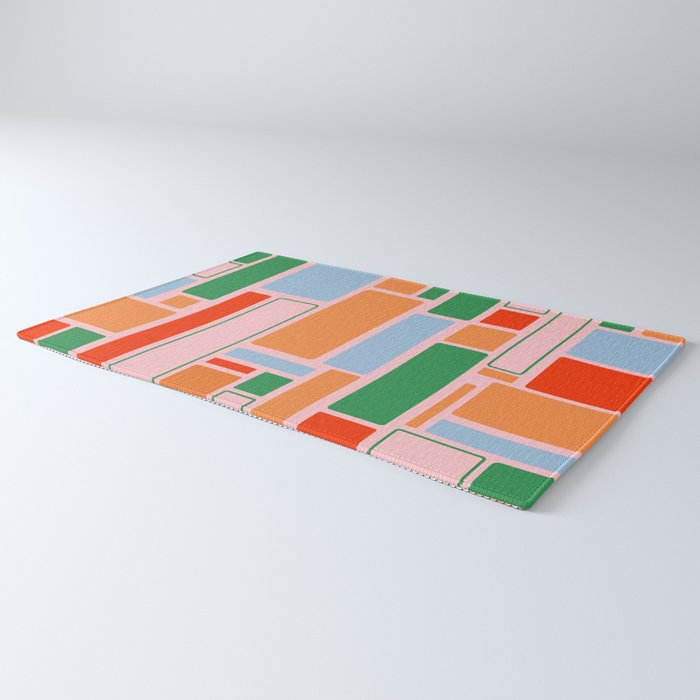 Geometric Modulus Retro Contemporary Pattern Pink Light Blue Orange Green Rug Gallery Image 3