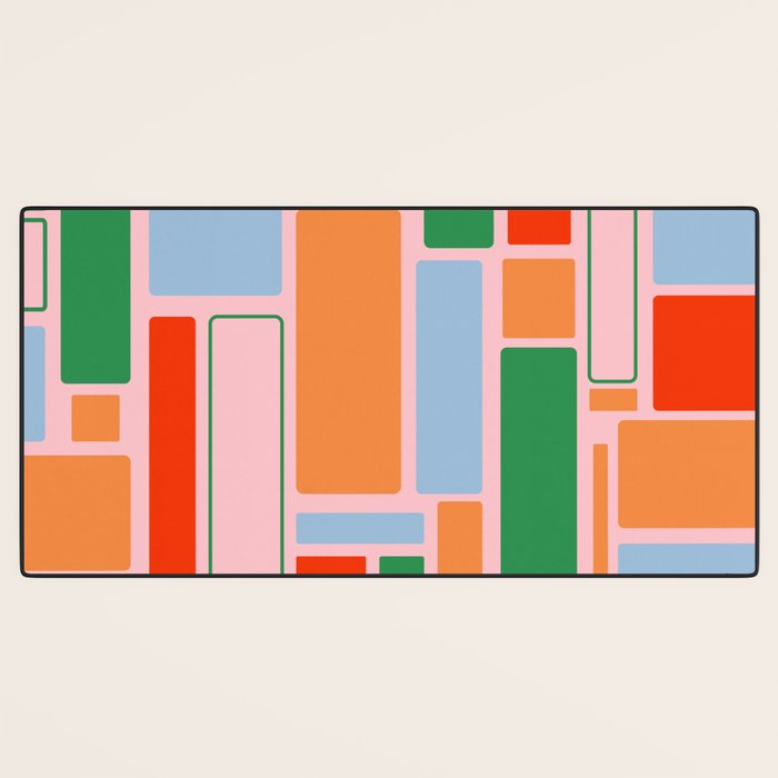 Geometric Modulus Retro Contemporary Pattern Pink Light Blue Orange Green Desk Mat Gallery Image 3
