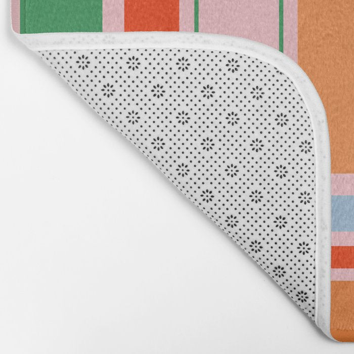 Geometric Modulus Retro Contemporary Pattern Pink Light Blue Orange Green Bath Mat Gallery Image 2