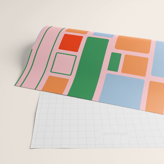 Geometric Modulus Retro Contemporary Pattern Pink Light Blue Orange Green Wrapping Paper Gallery Image 2