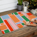 Geometric Modulus Retro Contemporary Pattern Pink Light Blue Orange Green Outdoor Rug Gallery Image 2