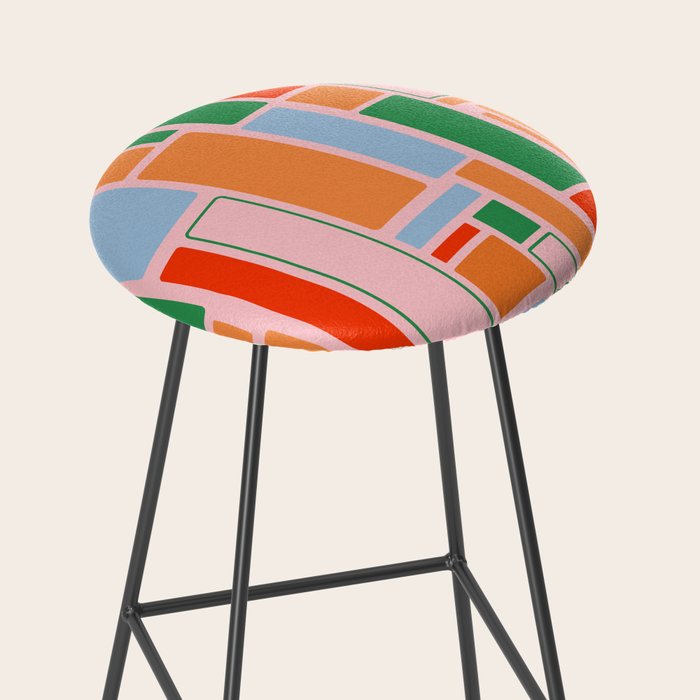 Geometric Modulus Retro Contemporary Pattern Pink Light Blue Orange Green Stool Gallery Image 2