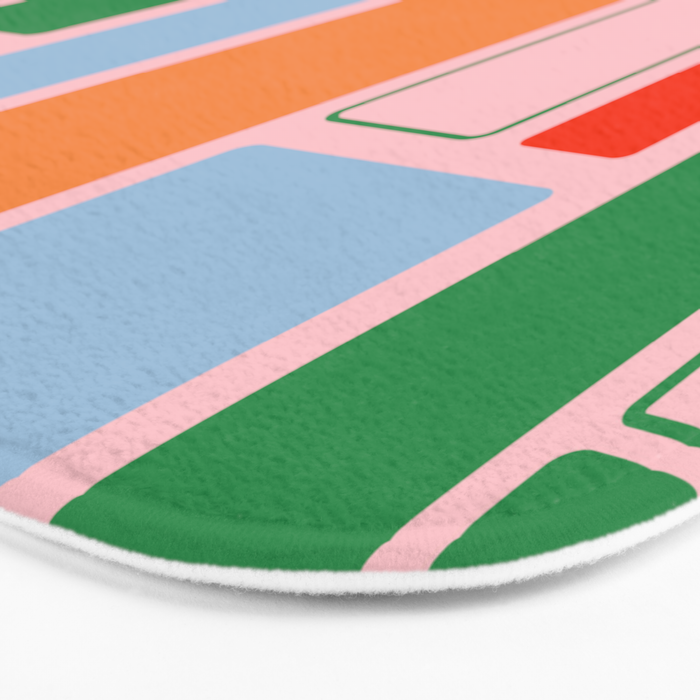 Geometric Modulus Retro Contemporary Pattern Pink Light Blue Orange Green Bath Mat Gallery Image 3