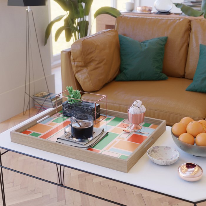 Geometric Modulus Retro Contemporary Pattern Pink Light Blue Orange Green Serving Tray Gallery Image 2