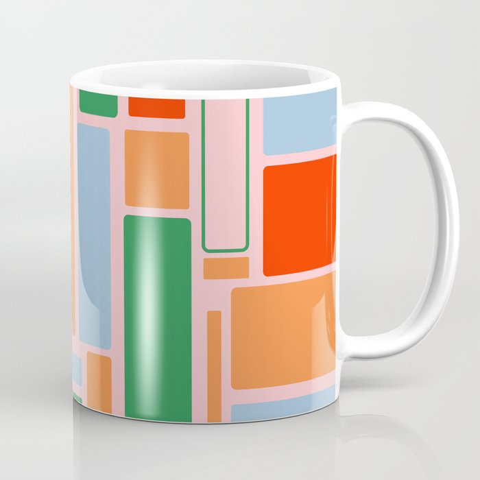 Geometric Modulus Retro Contemporary Pattern Pink Light Blue Orange Green Coffee Mug Gallery Image 1