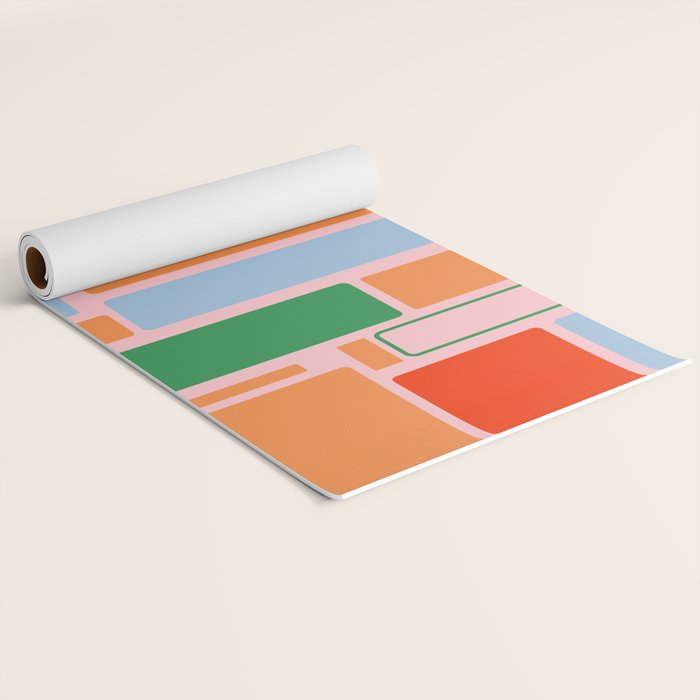 Geometric Modulus Retro Contemporary Pattern Pink Light Blue Orange Green Yoga Mat Gallery Image 2